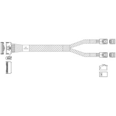 JPC Кабель P7356DN10800-1 Cable MCIO x8 74P (прямой Straight Type) -TO- 2x HD MiniSAS 4i 36P (SFF8643, прямой Straight Type) , 85 Ohm, L:80cm