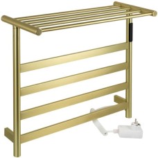 KRAFTTE - Полотенцесушитель электрический, 510 х 575 х 220 мм, лесенка на 4 перекладины с полкой, 75 Вт, из нержавеющей стали, сенсорное управление с таймером до 24 часов, цвет матовое ЗОЛОТО. 44021