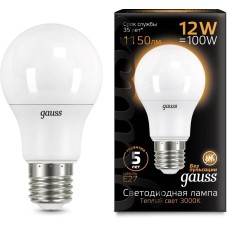 GAUSS Лампа светодиодная A60 12Вт цок.:E27 груша 220B св.свеч.бел.теп. A60 (упак.:1шт) (102502112)