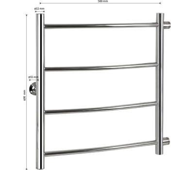 Полотенцесушитель водяной САНАКС кб506050 КЛАССИК-ДУГА, ШхВ-500х600мм с боковым подключением м/осевое-500мм (D32х2мм нержавейка полированная)