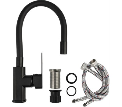 Смеситель для кухни FABIA 9656 Смеситель для кухни, шаровый, с гибким черным изливом , корпус квадратный, цвет ЧЕРНЫЙ.