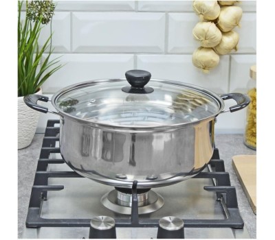 Кастрюля из нержавеющей стали с крышкой из жаропрочного стекла БЕЗ ТМ Promo, объем 3.6 л, (104616)