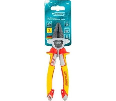 Плоскогубцы GROSS Плоскогубцы комбинированные, диэлектрические трехкомпонентные рукоятки до 1000 В, 180 мм 16989