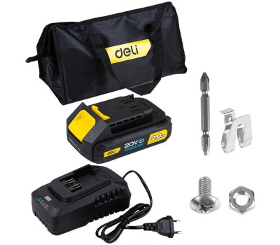 Дрель-шуруповерт DELI Дрель-шуруповерт аккумуляторная DC120 (2 АКБ*2Ач+ЗУ, 20В, 45Нм, сумка)