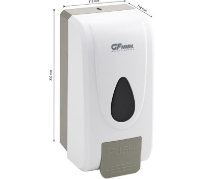 GFmark - Дозатор для ПЕНЫ с педалью, пластик АБС БЕЛЫЙ, большой, с глазком - капля, 1000 мл 714