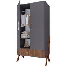 Мебель для новорожденных POLINI Шкаф двухсекционный kids Porto 3100 с 1 ящиком графит-дуб крафт (1 кор.)