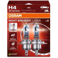 Лампа галогенная OSRAM Автолампа галогенная H4 (60/55W P43T +150%) NIGHT BREAKER LASER (евробокс, 2шт) 3900K 12V
