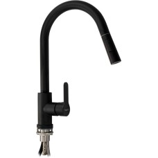 МАГНУС - Смеситель кухонный, шаровый, черного цвета, С - образный излив вытяжной, из нержавеющей стали марки 304 9130