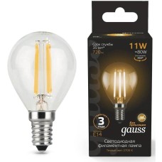 GAUSS Лампа светодиодная Filament 11Вт цок.:E14 шар 220B св.свеч.бел.теп. (упак.:10шт) (105801111)