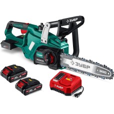 ЗУБР 40 В, (2x20В), 300 мм шина, 2 АКБ LMS (2 Ач), пила цепная аккумуляторная (ПЦБ-4030-22)