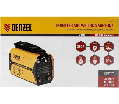 Сварочное оборудование DENZEL Аппарат инвертор. дуговой сварки DS-230 Compact, 230 А, ПВ 70%, диам.эл. 1,6-5 мм 94374