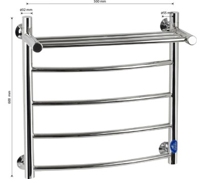 Полотенцесушитель водяной САНАКС кп5060 КЛАССИК-ДУГА,с ПОЛКОЙ ШхВ-500х600мм, труба-D32х2мм нержавейка полированная