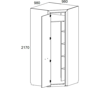 Шкаф АНРЭКС OLIVIA Шкаф угловой с полками 97х97, цвет вудлайн крем/дуб анкона