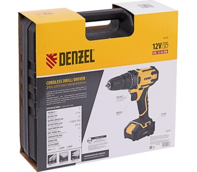 Дрель DENZEL Дрель-шуруповерт аккумуляторная CDL-12-02BM, Li-Ion, 12 В, 2 акк. 26105