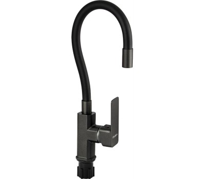 Смеситель для кухни FABIA 9657 Смеситель для кухни, шаровый, с гибким черным изливом, корпус квадратный, цвет ГРАФИТ