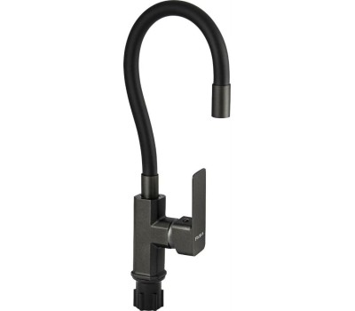 Смеситель для кухни FABIA 9657 Смеситель для кухни, шаровый, с гибким черным изливом, корпус квадратный, цвет ГРАФИТ