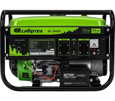 Генератор бензиновый СИБРТЕХ Генератор бензиновый БС-3500Э, 3,2 кВт, 230В, 15 л, электростартер 94538