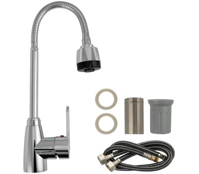 Смесители BRIMIX 5912 Смеситель для кухни, шаровый, из высокопрочного АБС пластика, с гибким изливом, с большим двухрежимным аэратором, цвет ХРОМ