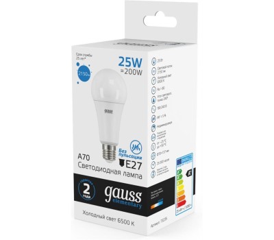 GAUSS Лампа LED E27, груша, 25Вт, Elementary A67, одна шт. [73235]