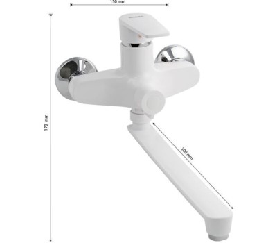 BRIMIX - Смеситель в ванную, длинный излив, БЕЗ ШЛАНГА И ЛЕЙКИ, шаровый, из высокопрочного АБС пластика, цвет БЕЛЫЙ 556-1