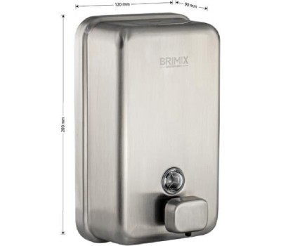 BRIMIX - Дозатор для жидкого мыла 1000 мл, настенный, прямоугольный корпус с глазком, из нержавеющей стали марки SUS 304, цвет САТИН. 616K