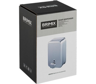 BRIMIX - Дозатор для жидкого мыла 1000 мл, настенный, прямоугольный корпус с глазком, из нержавеющей стали марки SUS 304, цвет САТИН. 616K