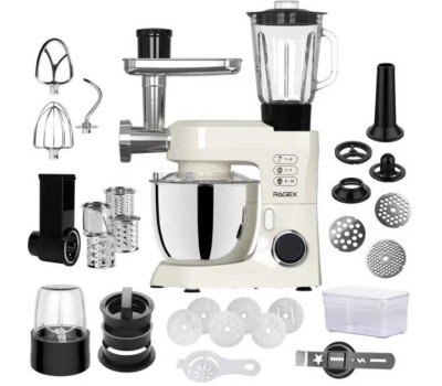 RAGEX Кухонный комбайн 26 в 1 R119, 4.5л, 1300Вт, цвет: 111 (пломбирно-бежевый)