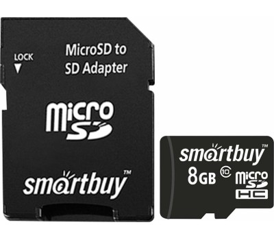 Карта памяти SMARTBUY (SB8GBSDCL10-01) MicroSDHC 8GB Сlass10 + адаптер