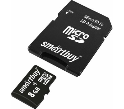 Карта памяти SMARTBUY (SB8GBSDCL10-01) MicroSDHC 8GB Сlass10 + адаптер