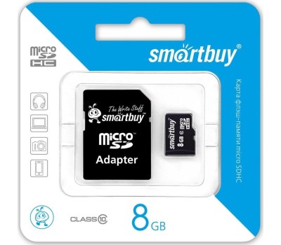 Карта памяти SMARTBUY (SB8GBSDCL10-01) MicroSDHC 8GB Сlass10 + адаптер
