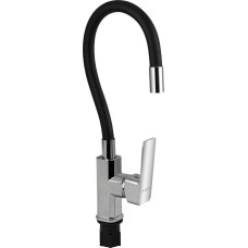 Смеситель для кухни FABIA 9655 Смеситель для кухни, шаровый, с гибким черным изливом, корпус квадратный, цвет ХРОМ.