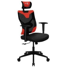 Кресло компьютерное игровое AEROCOOL Кресло игровое Guardian, экокожа/сетка, до 150кг, мультиблок, регулируемые 2D подлокотники, черный/красный