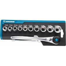 Набор головок GROSS Набор торцевых головок, трещотка 120 зубьев, 3/8
