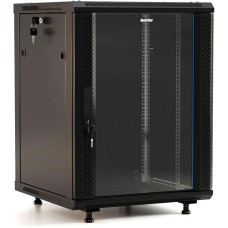 HYPERLINE Шкаф коммутационный (TWB-FC-1866-GP-RAL9004) настенный 18U 600x600мм пер.дв.стекл 60кг черный 920мм IP20 сталь