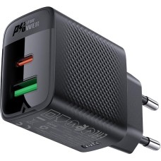 ACEFAST Сетевое зарядное устройство A78 PD20W GaN USB-A+USB-C charger (EU). Цвет: черный
