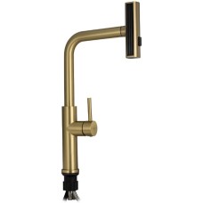 МАГНУС - Смеситель кухонный, шаровый, Г - образный излив, с поворотной вытяжной лейкой, из нержавеющей стали, цвет МАТОВОЕ ЗОЛОТО 9134