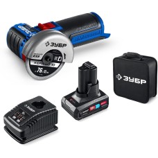 ЗУБР 12 В, D76 мм, 1 АКБ тип Т7 (4 А·ч), бесщеточная УШМ, сумка, Профессионал (AB-76-41)