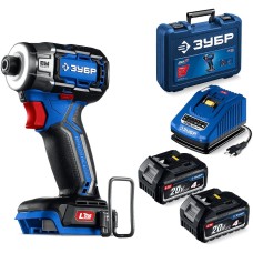 ЗУБР 20 В, 190 Н·м, 2 АКБ LMS (4 А·ч), бесщеточный ударный винтоверт, кейс, ПРОФЕССИОНАЛ (GVB-190-42)