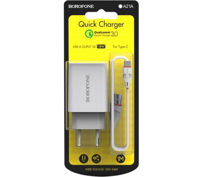 Сетевое ЗУ BOROFONE (6931474702487) BA21A QC3.0 для Type-c - белый