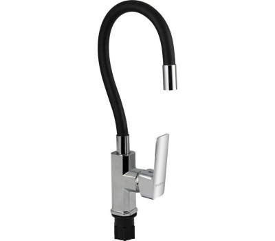 Смеситель для кухни FABIA 9655 Смеситель для кухни, шаровый, с гибким черным изливом, корпус квадратный, цвет ХРОМ.