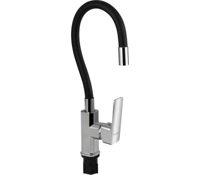 Смеситель для кухни FABIA 9655 Смеситель для кухни, шаровый, с гибким черным изливом, корпус квадратный, цвет ХРОМ.