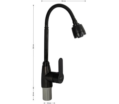 Смесители BRIMIX 5913 Смеситель для кухни, шаровый, из высокопрочного АБС пластика, с гибким изливом, с большим двухрежимным аэратором, цвет ЧЕРНЫЙ
