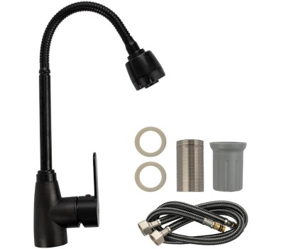 Смесители BRIMIX 5913 Смеситель для кухни, шаровый, из высокопрочного АБС пластика, с гибким изливом, с большим двухрежимным аэратором, цвет ЧЕРНЫЙ