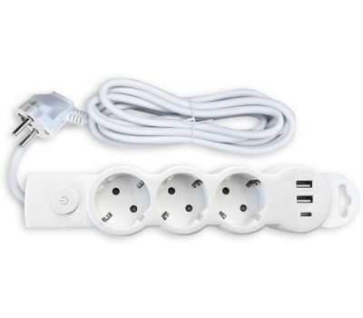 Удлигитель СПУТНИК Mi303USB 2.1A 3роз* 1,5м белый
