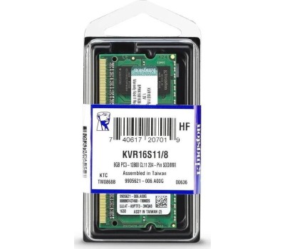 Оперативная память KINGSTON Оперативная память KVR16S11/8WP DDR3 - 1x 8ГБ 1600МГц, для ноутбуков (SO-DIMM), Ret