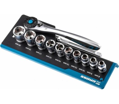 Набор головок GROSS Набор торцевых головок, трещотка 120 зубьев, 3/8