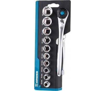 Набор головок GROSS Набор торцевых головок, трещотка 120 зубьев, 3/8