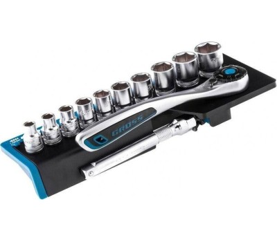 Набор головок GROSS Набор торцевых головок, трещотка 120 зубьев, 3/8