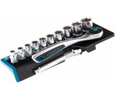 Набор головок GROSS Набор торцевых головок, трещотка 120 зубьев, 3/8