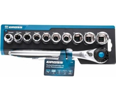 Набор головок GROSS Набор торцевых головок, трещотка 120 зубьев, 3/8